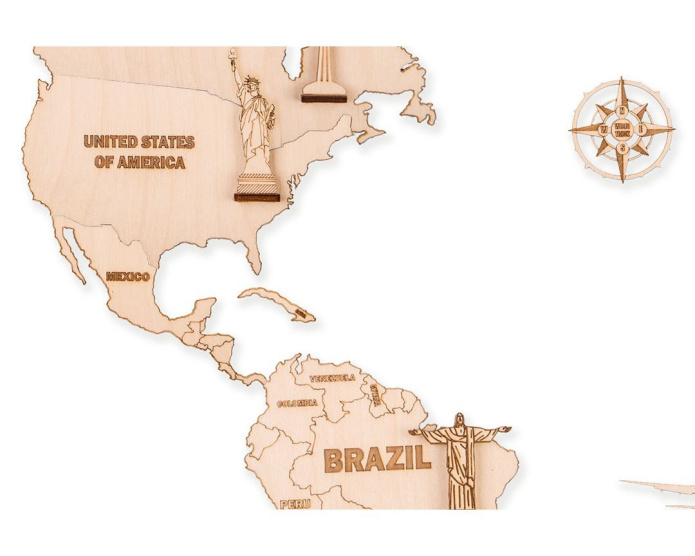 Mapa Świata na ścianę z drewna puzzle 3D 100x60 cm